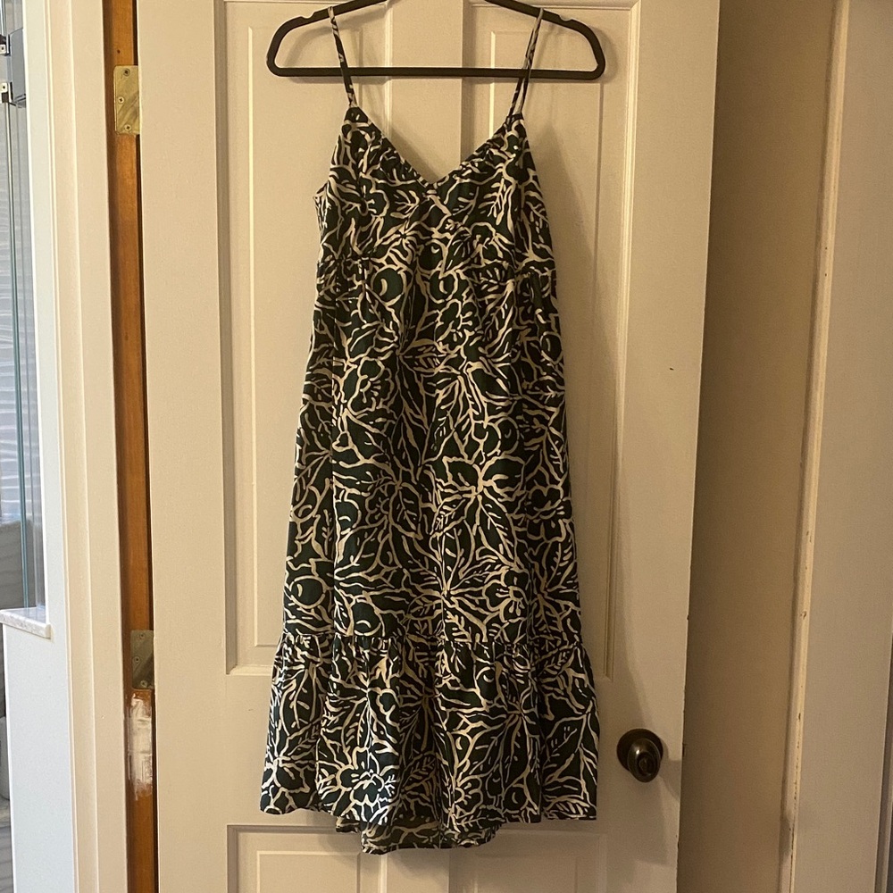 GAP Dark Green and Cream Floral Spaghetti-Strap Midi Dress